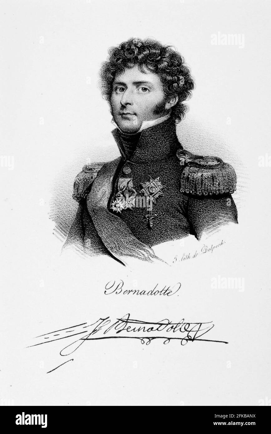 Portrait of Empire Marshall Jean-Baptiste Bernadotte (1763-1844). King of Sweden and Norway (1818-1844).   From Iconographie des contemporains depuis 1789 jusqu'à 1829, tome premier, Paris, Delpech, 1833. Stock Photo