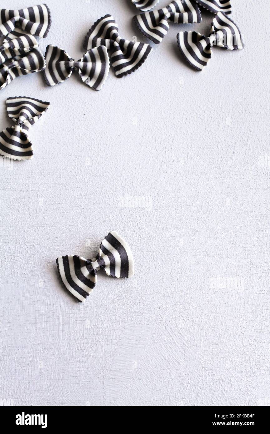 Black and white zebra farfalle pasta. Stock Photo