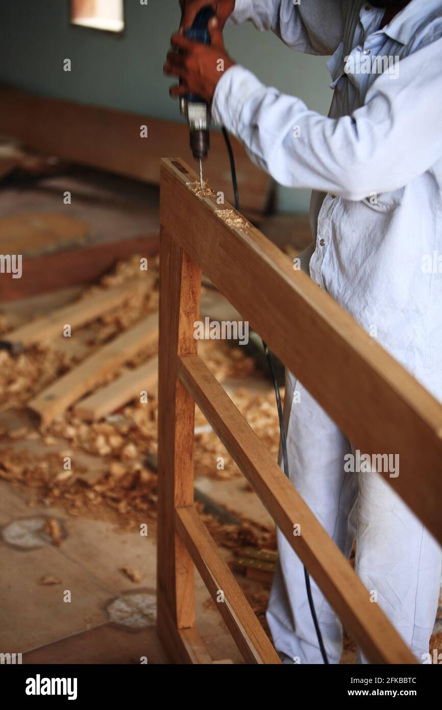 Royalty free photo of carpenter Making hole in Hinge Recesses (Mortises