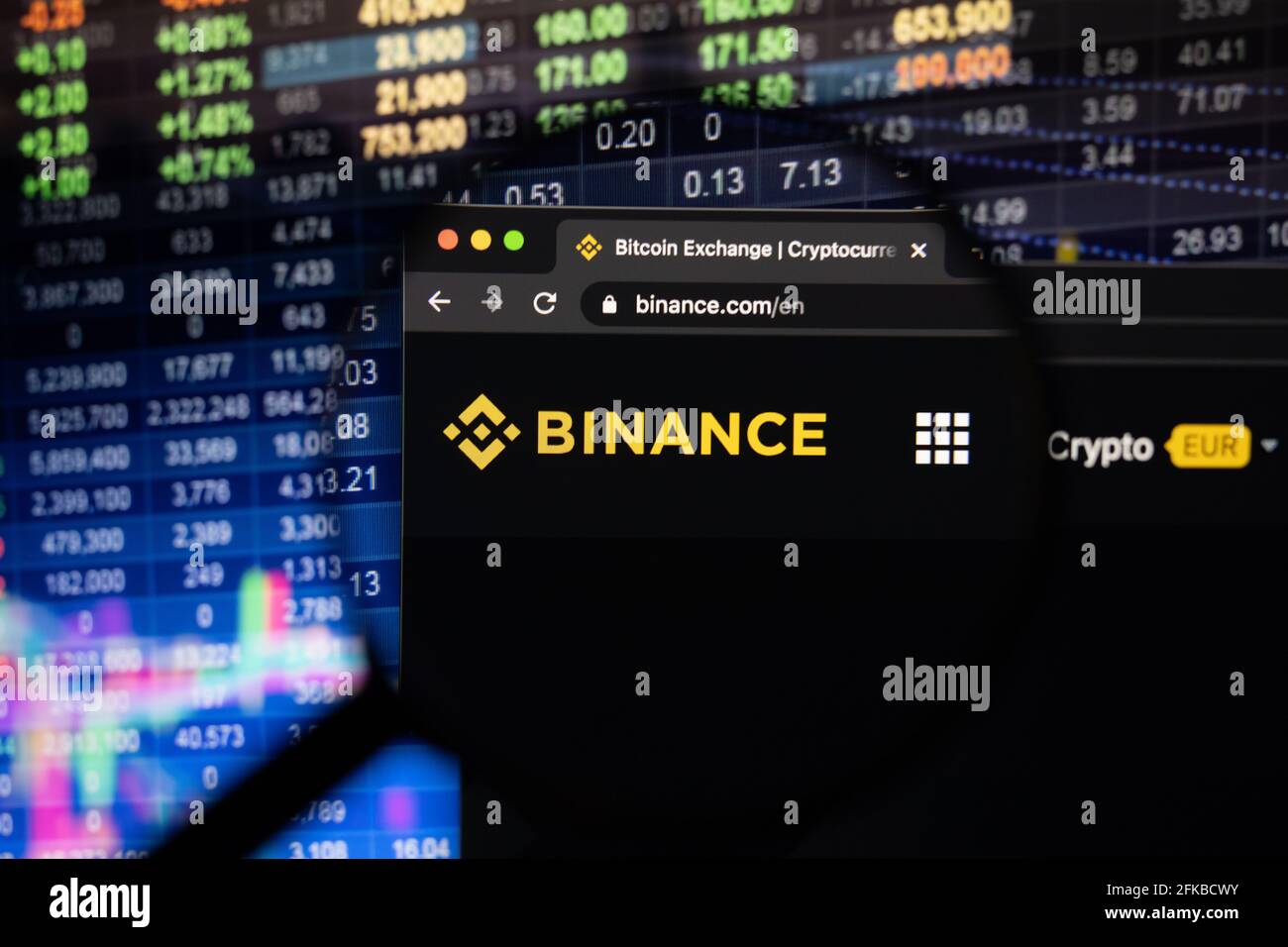Binance company logo on a website with blurry stock market developments in  the background, seen on a computer screen through a magnifying glass Stock  Photo - Alamy