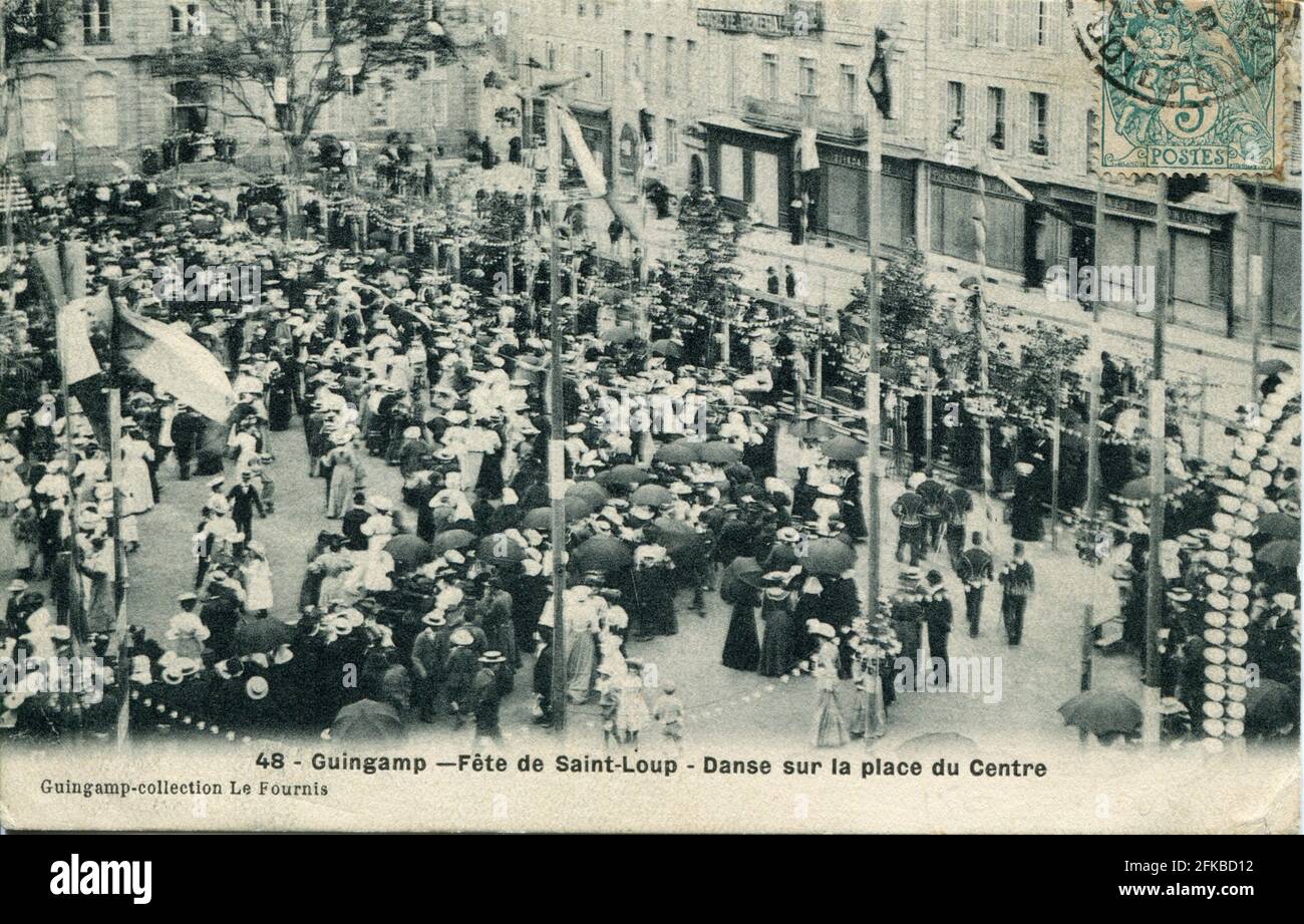 Saint-Loup Festival in Guingamp Country: France. Department: 22 - Côtes d'Armor. Region: Brittany. Old Postcard, Late 19th - Early 20th century. Stock Photo