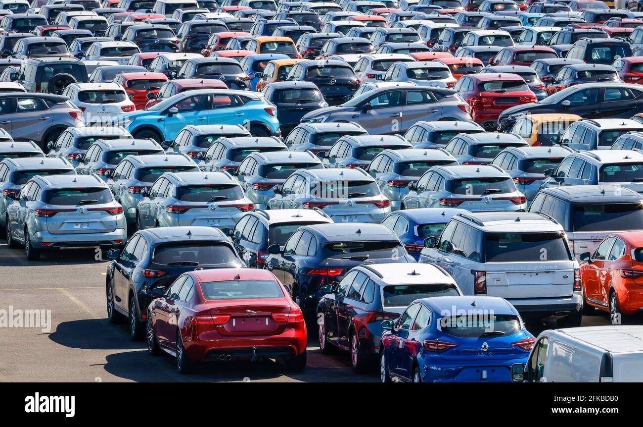 Duisburg, North RhineWestphalia, Germany New cars, transshipment