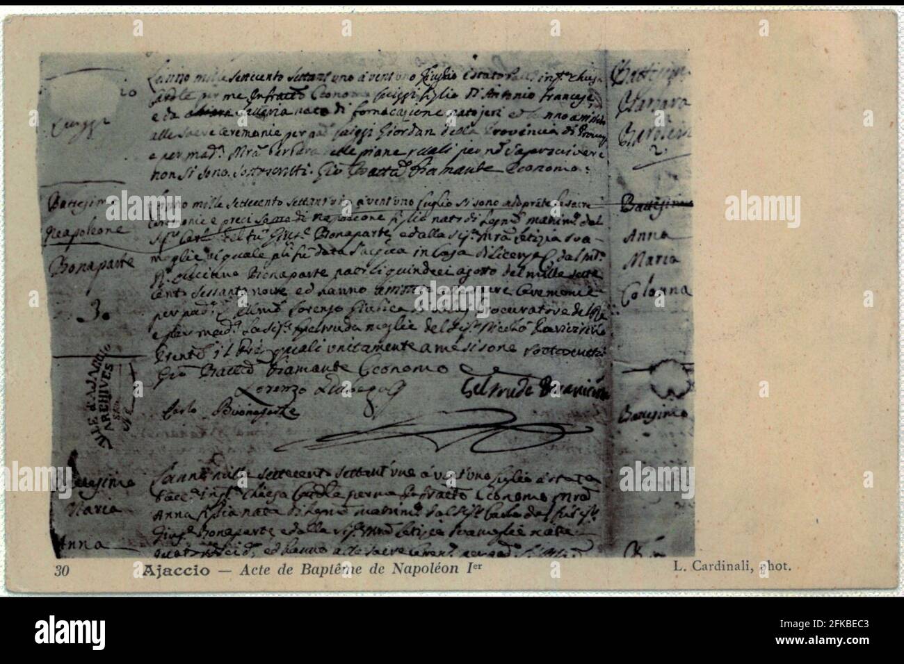 Birth certificate of Napoleon I. The Youth of Napoleon I: Ajaccio. Period 1769-1793  Paris, Fondation Napoléon Stock Photo