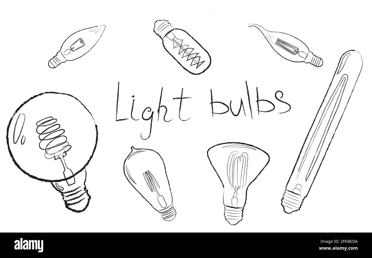 Set of vector decorative light bulbs black and white shapes Stock Vector