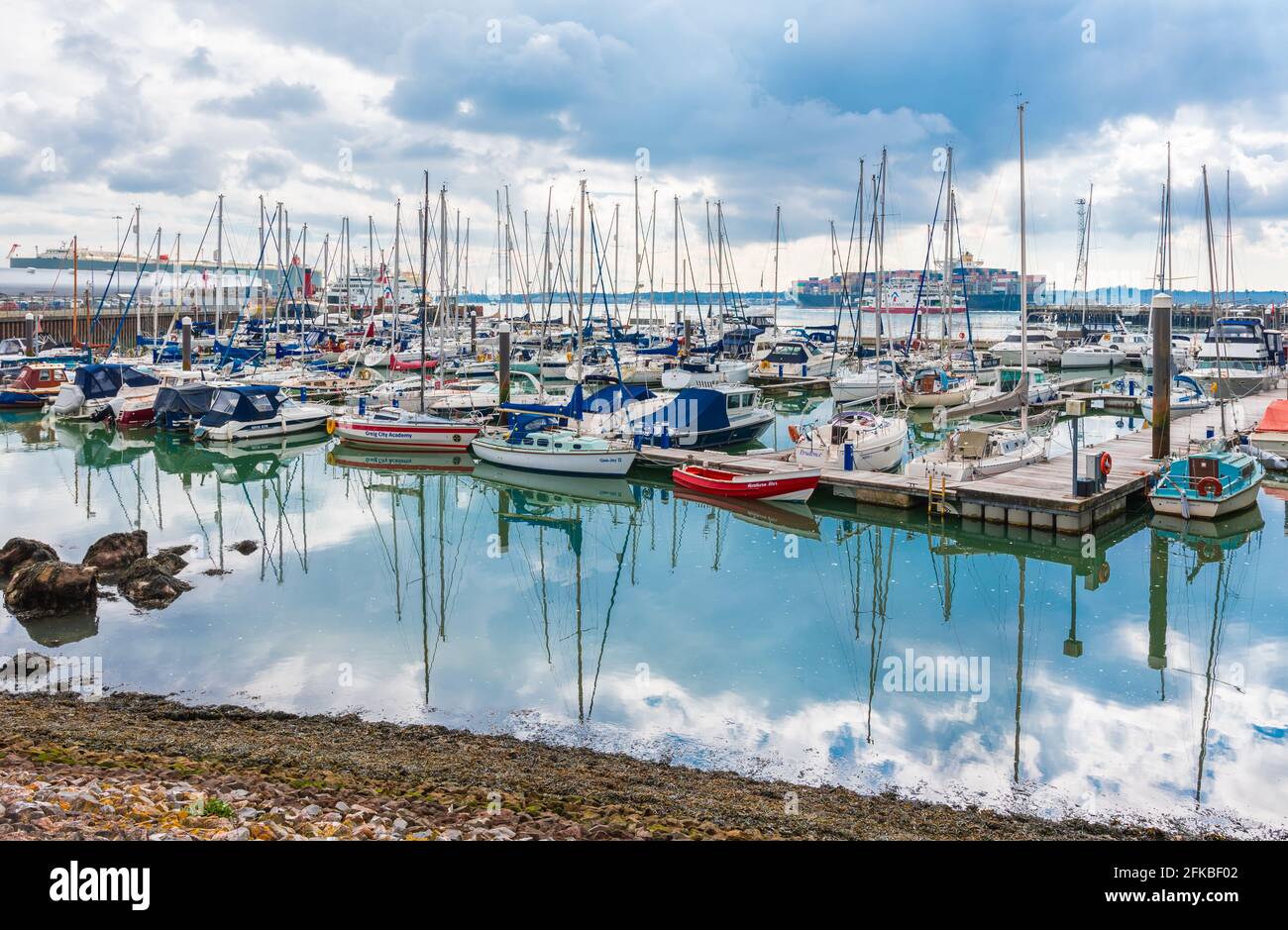 Yachts and boats moored in Town Quay Marina in Winter in Southampton, Hampshire, England, UK. Stock Photo