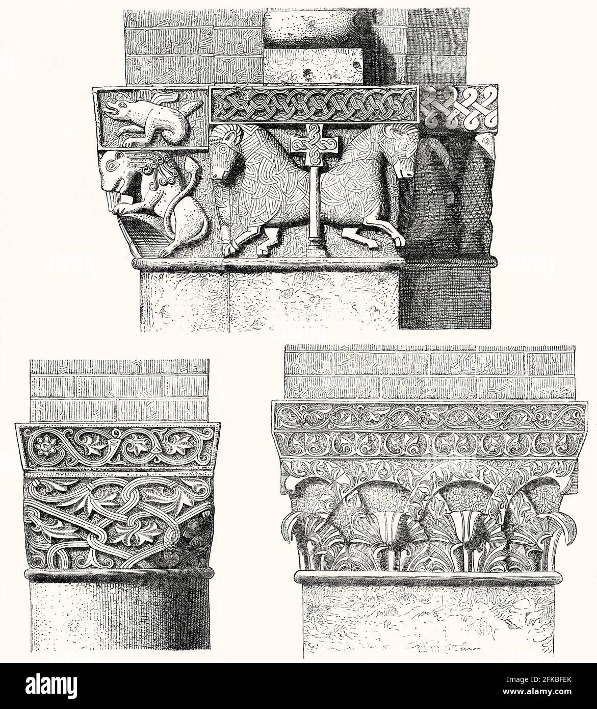 pillars of the Basilica of Sant'Ambrogio, Milan, Italy, 19th century Stock Photo