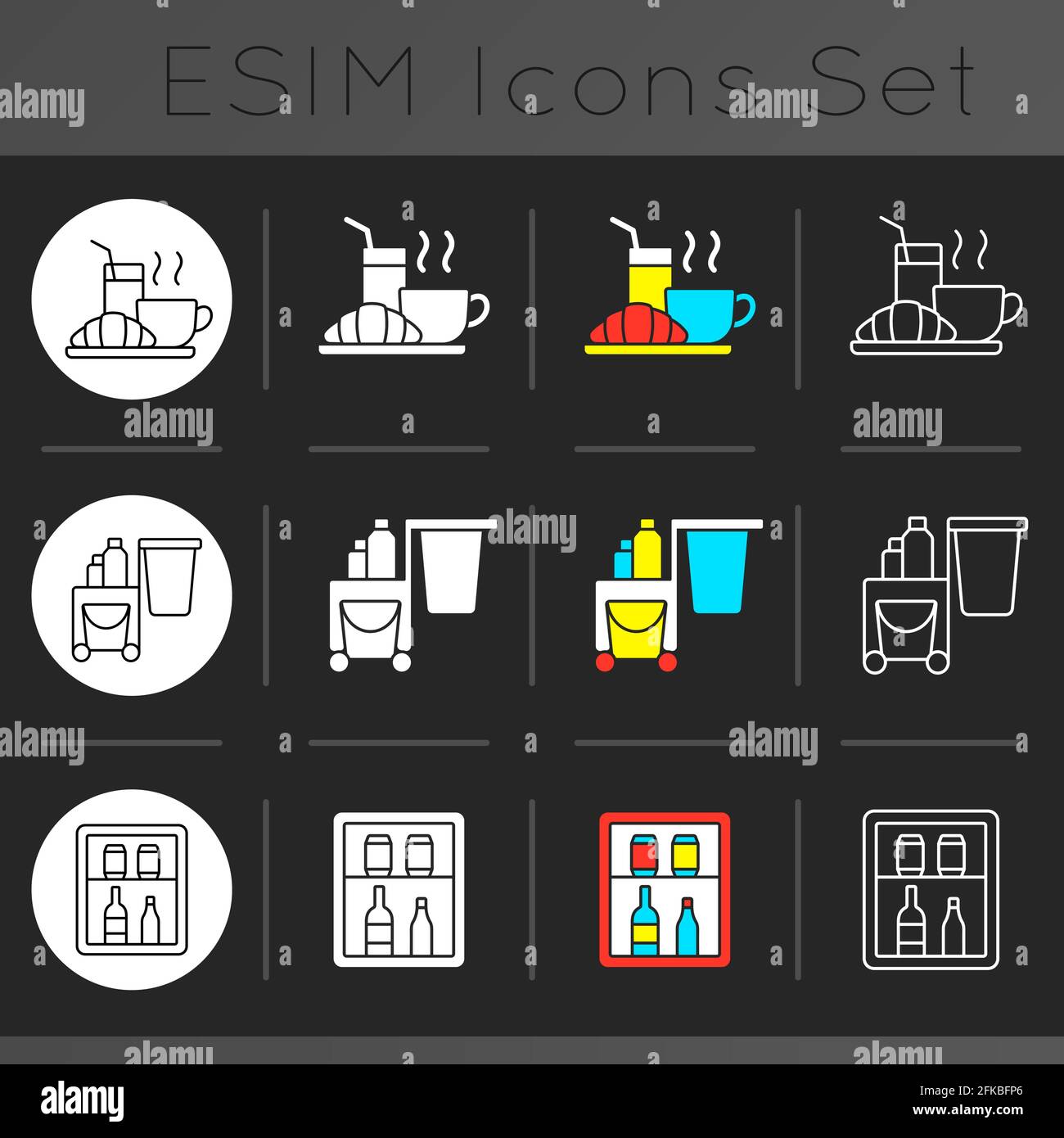 Hotel services dark theme icons set Stock Vector