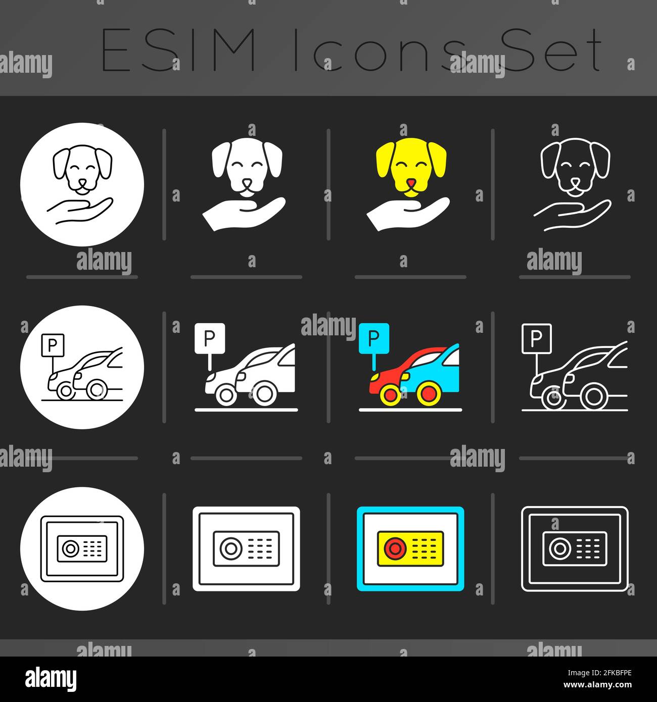 Hotel services dark theme icons set Stock Vector
