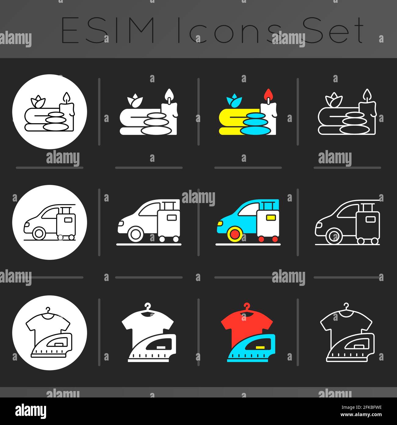Hotel services dark theme icons set Stock Vector
