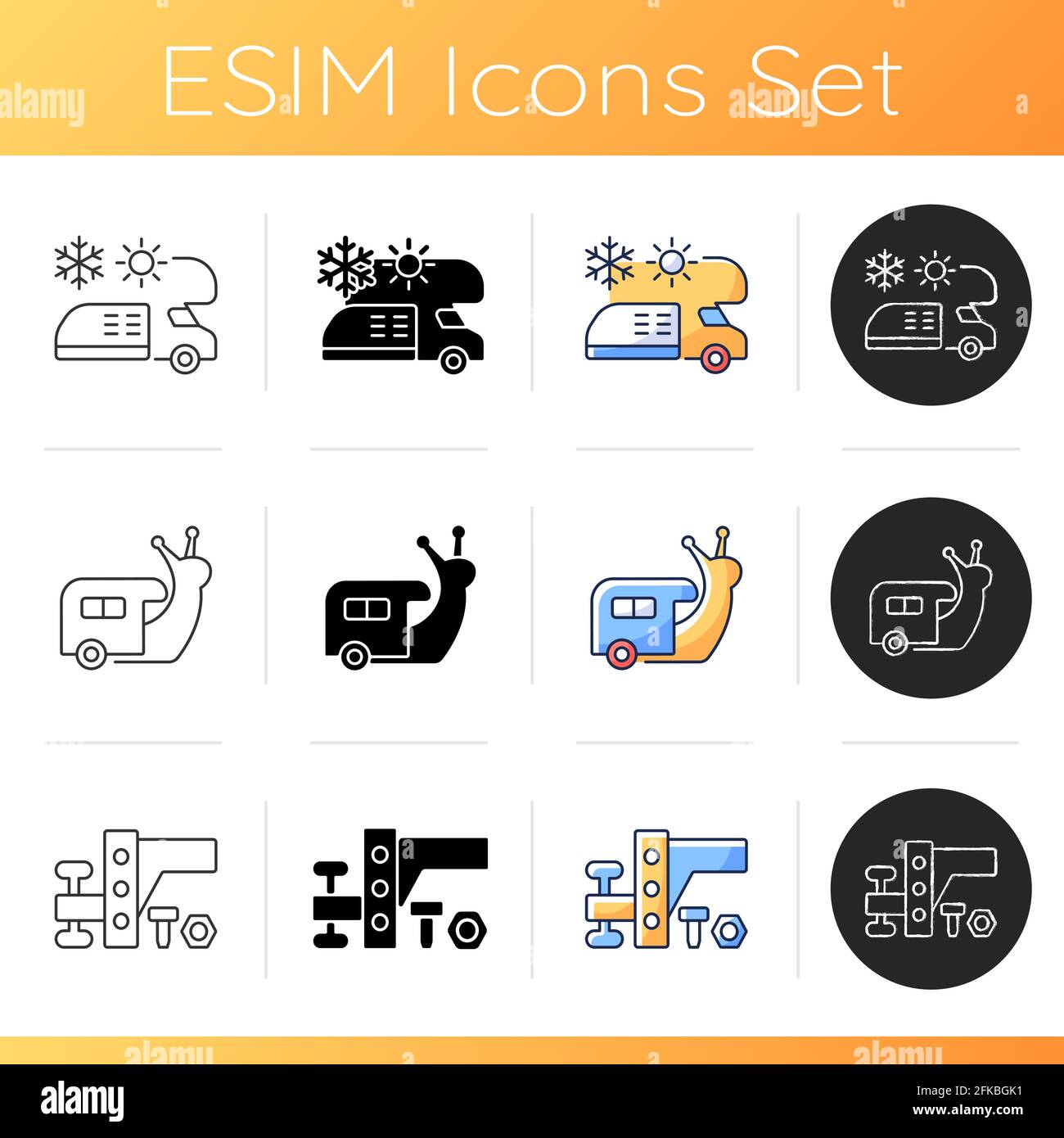 Nomadic vacations icons set Stock Vector