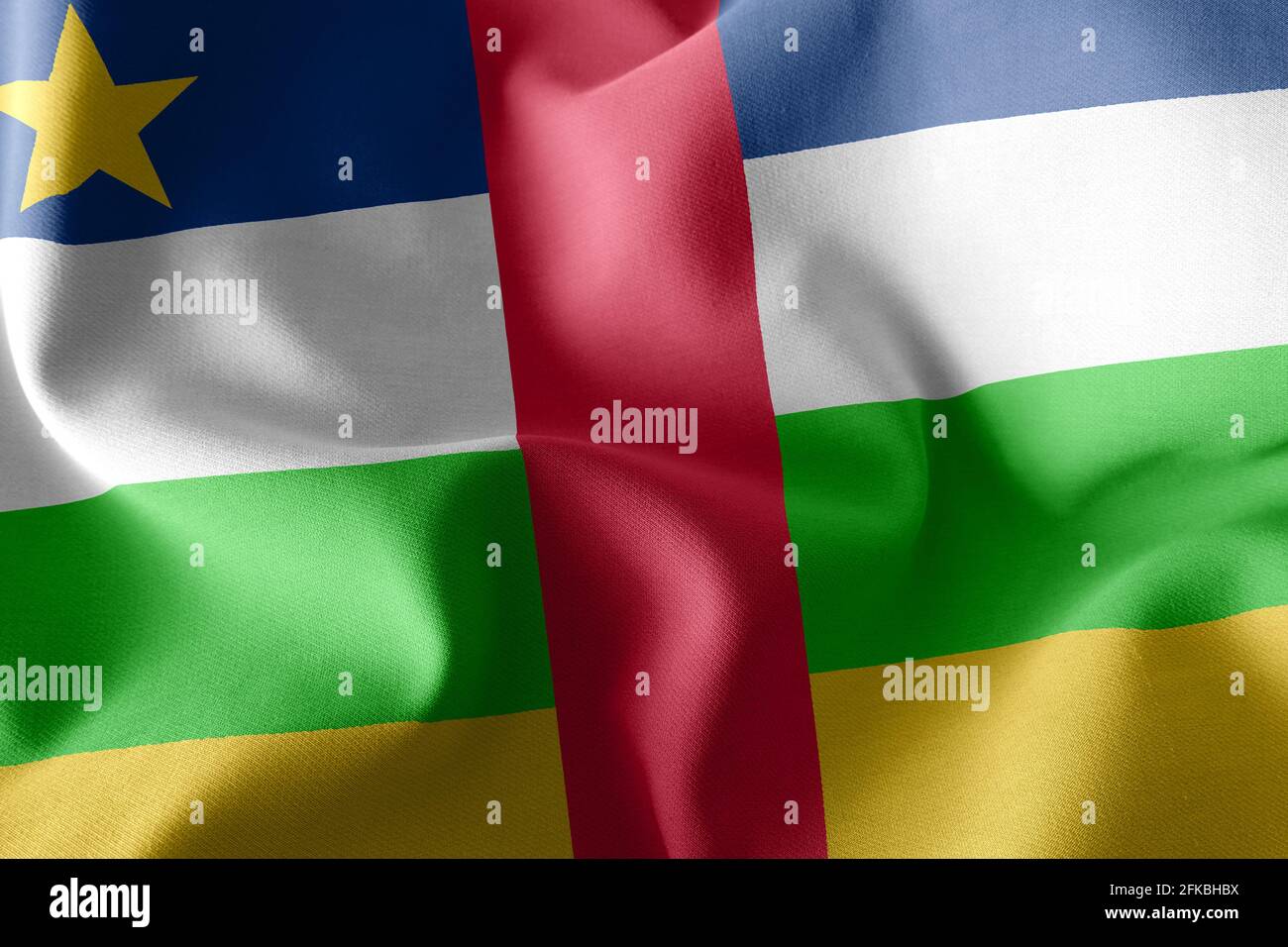 3D illustration closeup flag of Central African Republic. Waving on the ...