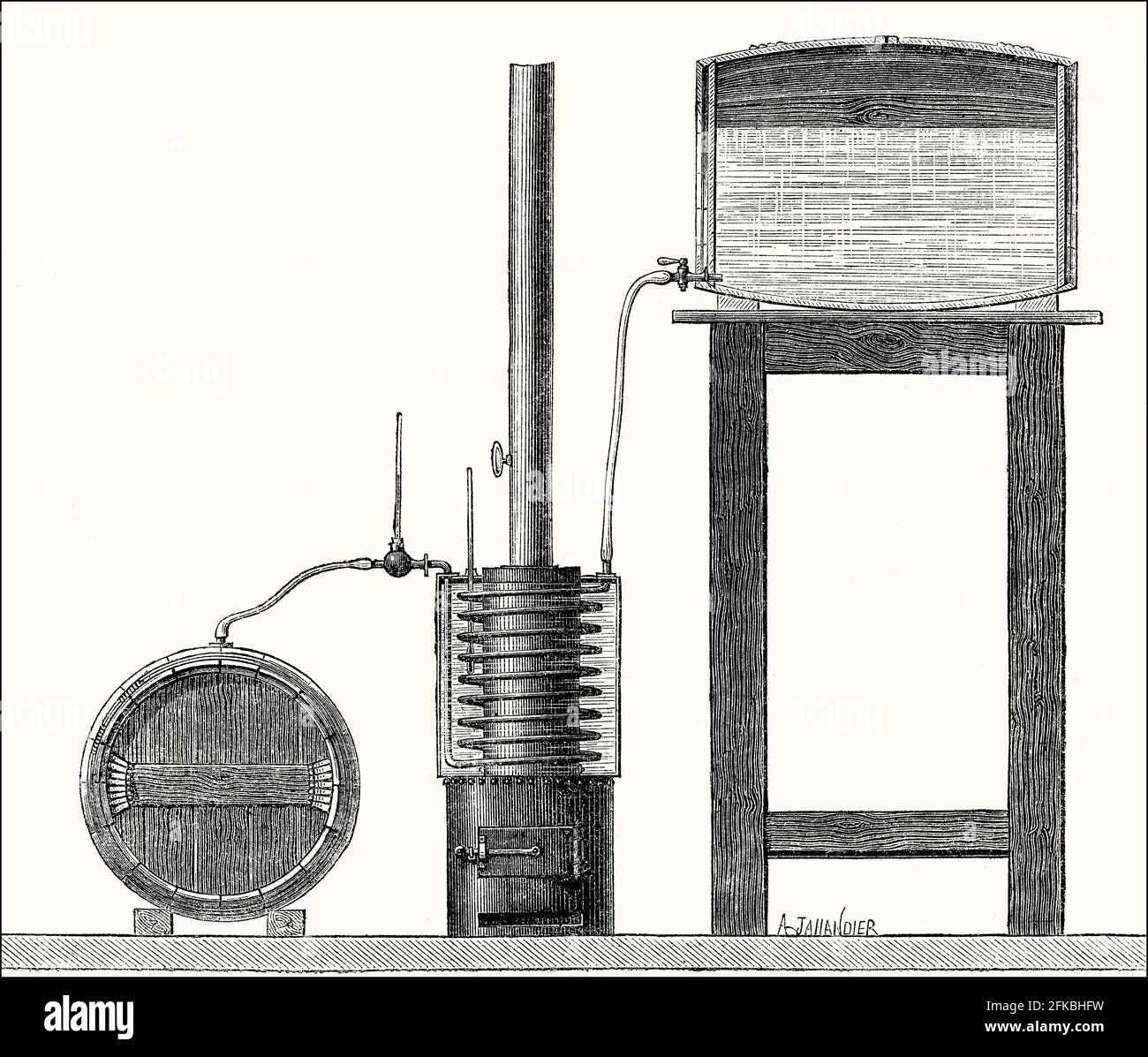 thermal processing to deactivate unwanted microorganisms in wine by Louis Pasteur, 1860s Stock Photo
