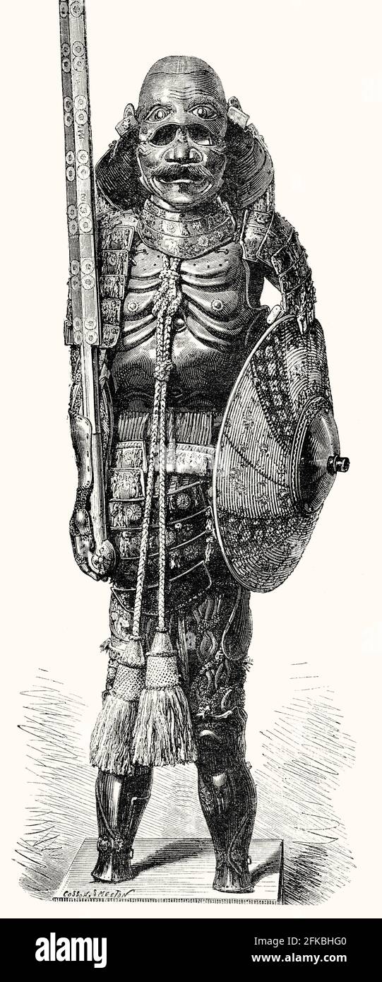 Antique Asian suit of armor, Madrid, Museo Arqueologico Nacional Stock Photo