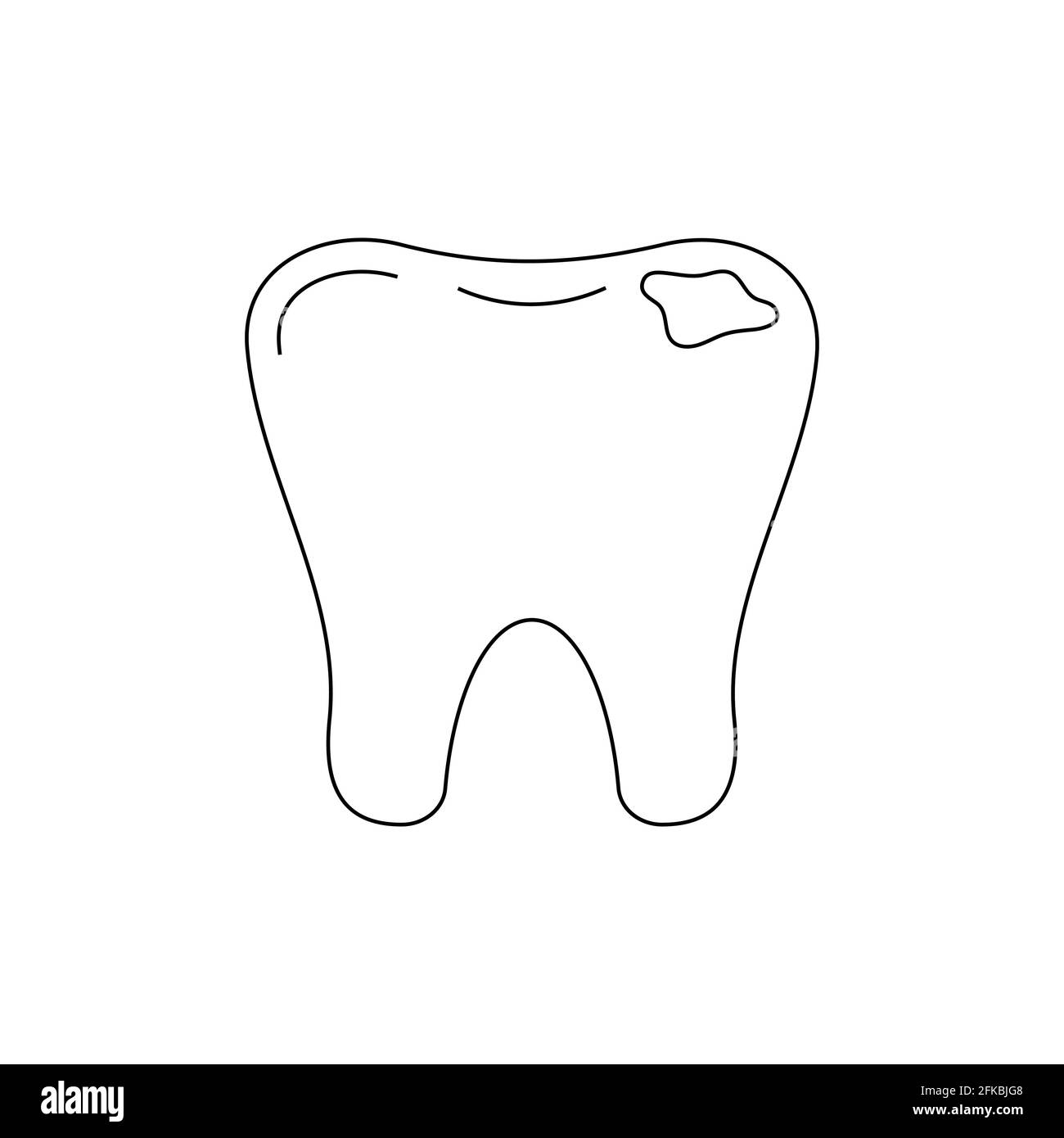 Tooth decay dental line art icon isolated. Tooth with caries hole. Stock Vector