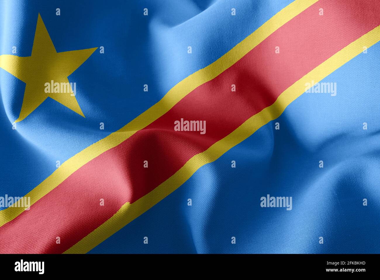 3D illustration closeup flag of Democratic Republic Congo. Waving on ...