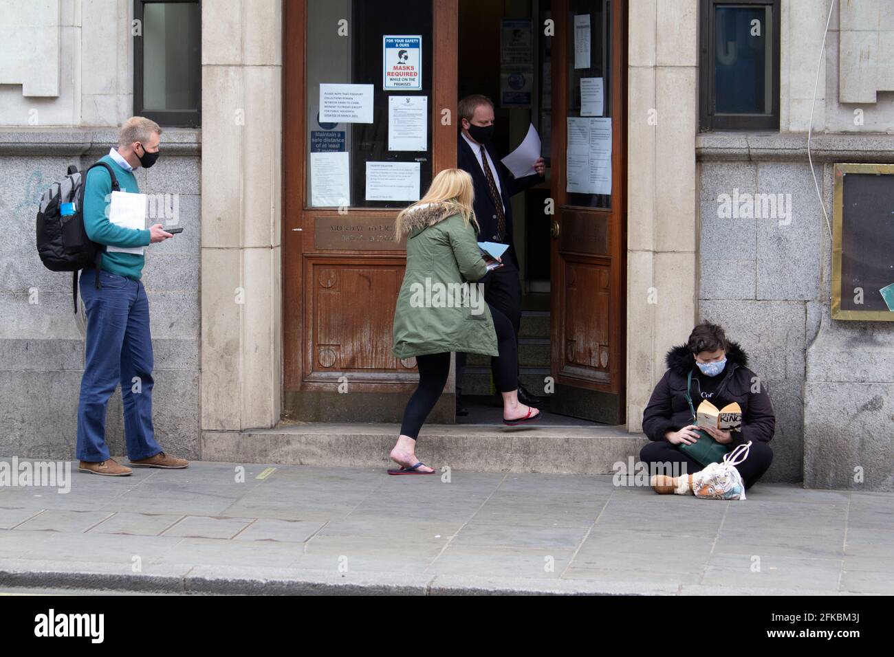 South African High Commission, people queueing for passports, during covid-19, coronavirus pandemic in Central London Stock Photo