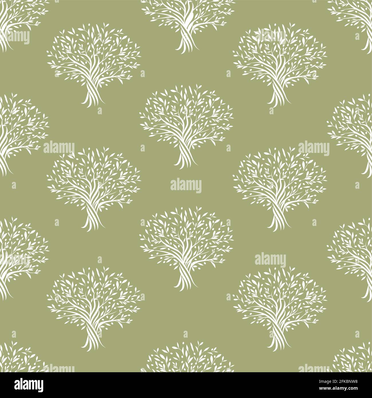 Seamless pattern of olive trees isolated on green background Stock ...