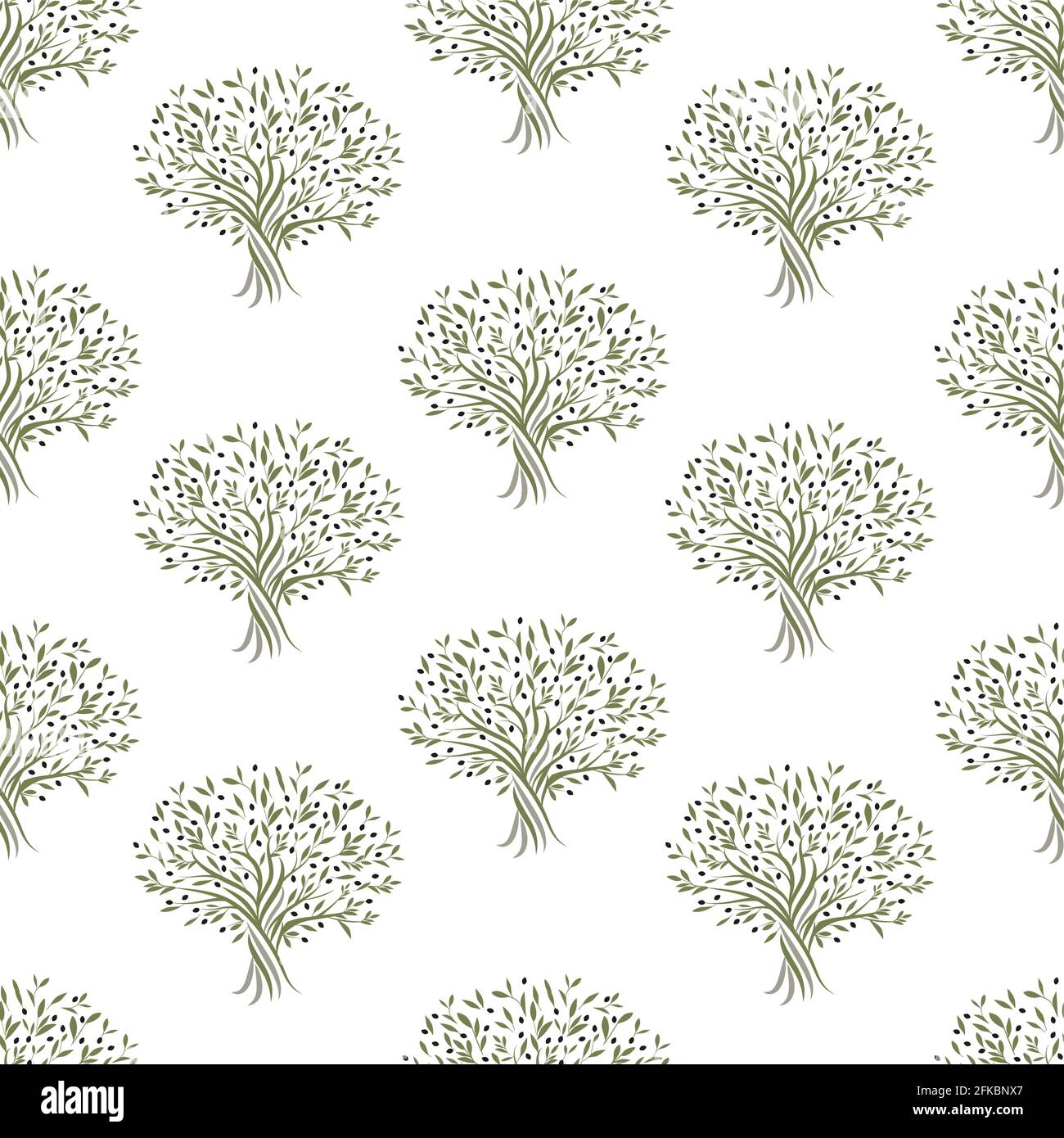 Seamless pattern of olive trees isolated on white background Stock Vector