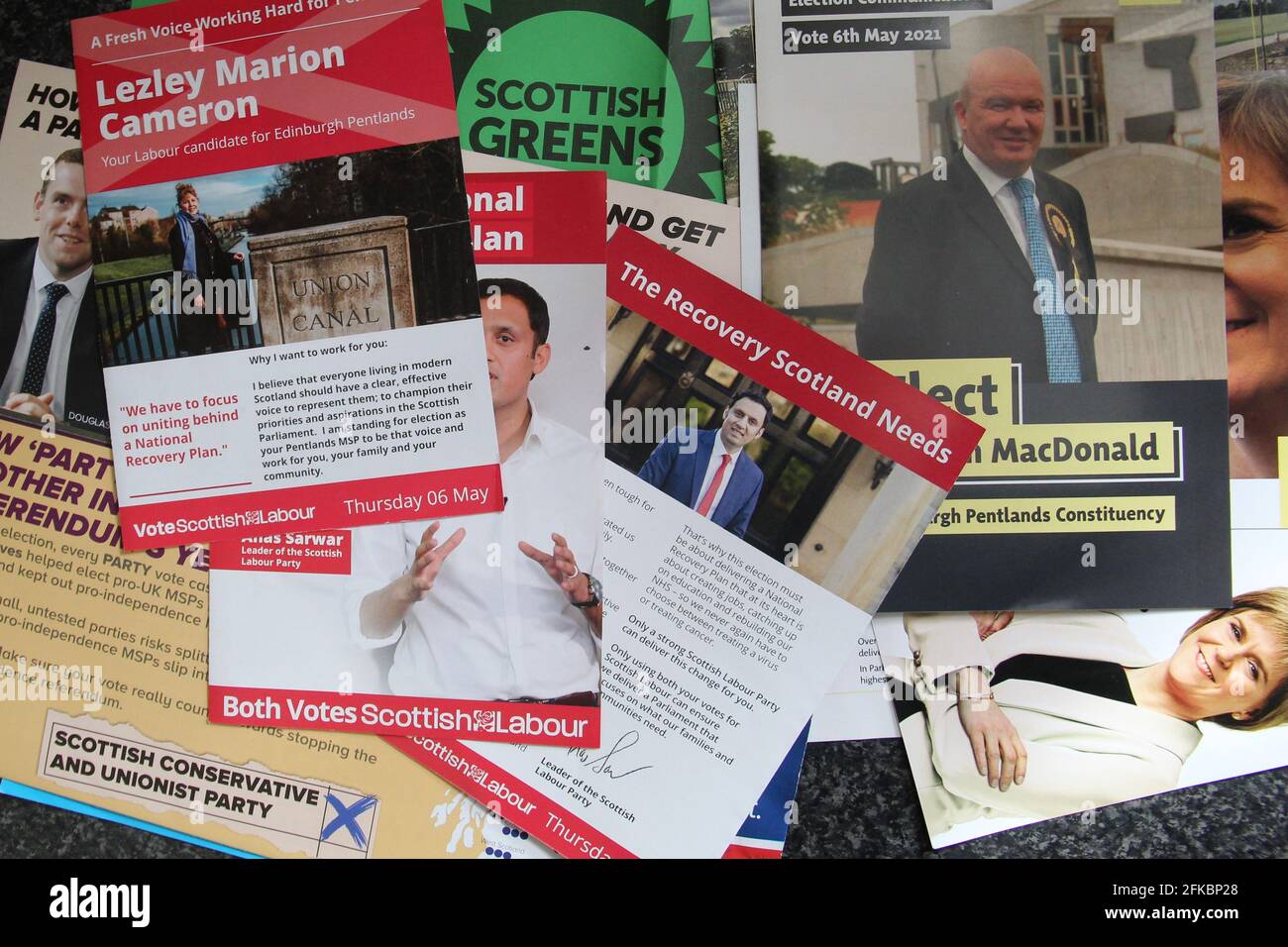 Scottish Election Candidates Political Party Leaflets Stock Photo