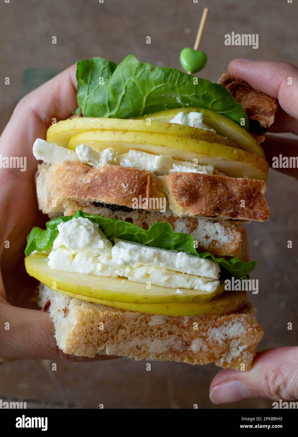 Bran bread sandwich with pears and feta cheese Stock Photo Alamy