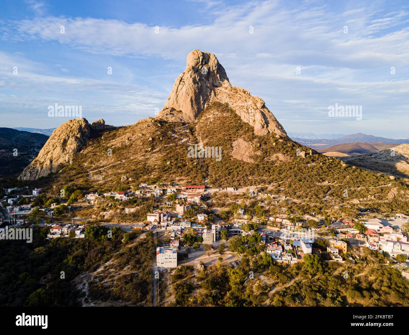 Aerial of El Bernal, third largest monolith in the world, Queretaro, Mexico, North America Stock Photo