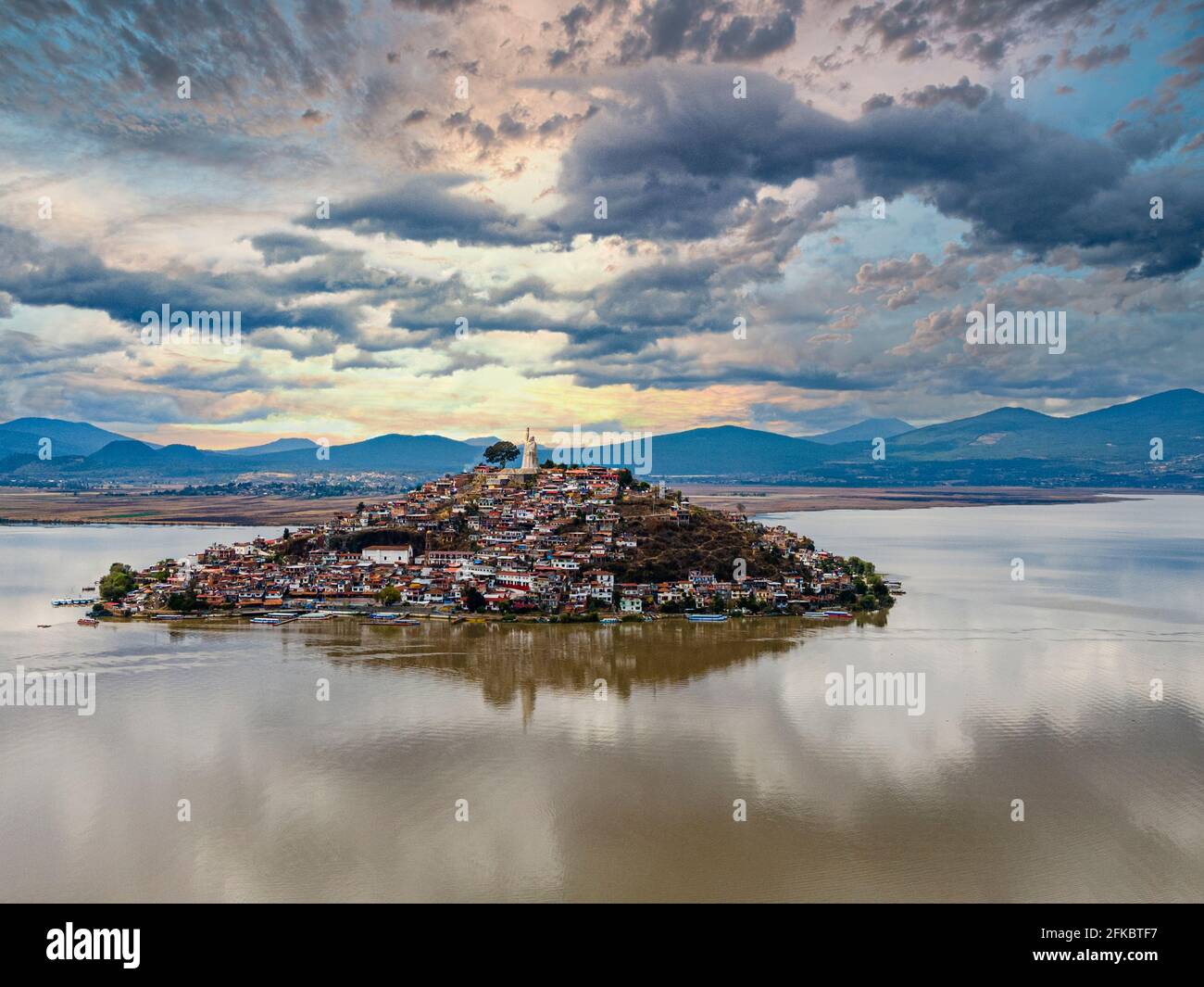 Aerial Of The Janitzio Island On Lake Patzcuaro Michoacan Mexico Aerial Of The Janitzio Island On Lake Patzcuaro Michoacan Mexico