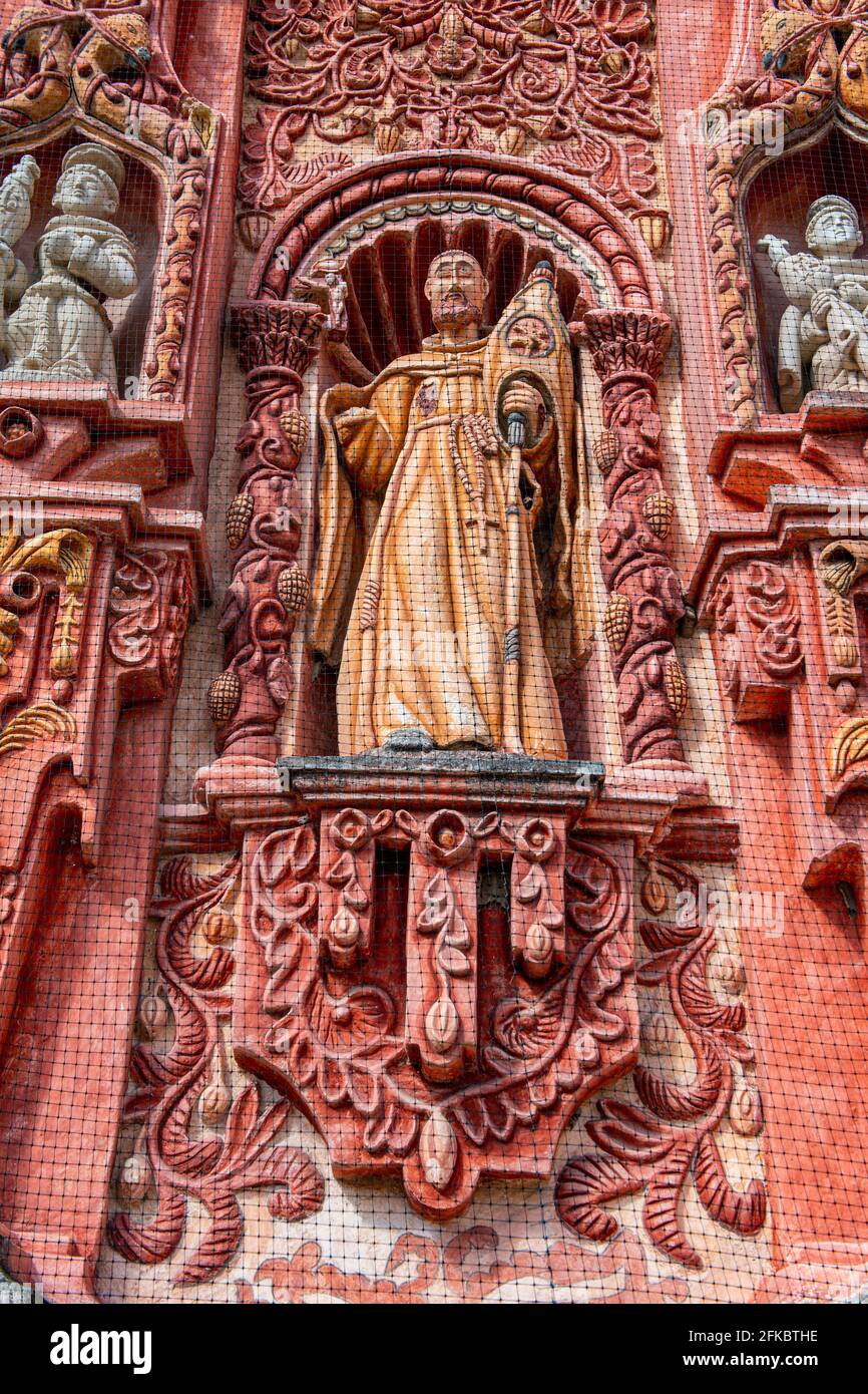 Beautiful facade of the Landa Mission, UNESCO, Franciscan Missions in the Sierra Gorda of Queretaro, Landa de Matamoros, Queretaro, Mexico Stock Photo