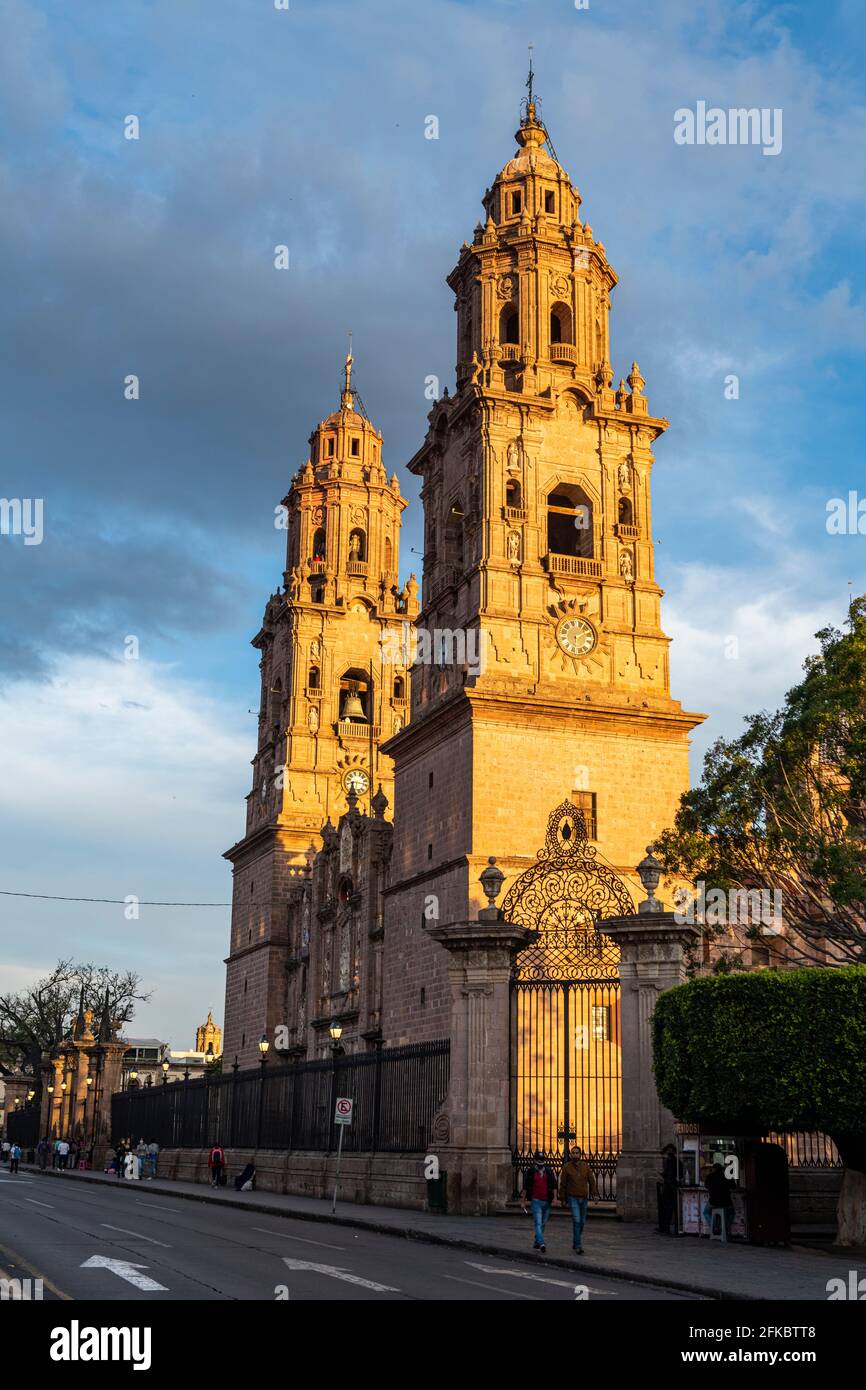 Morelia Cathedral at sunset, UNESCO World Heritage Site, Morelia