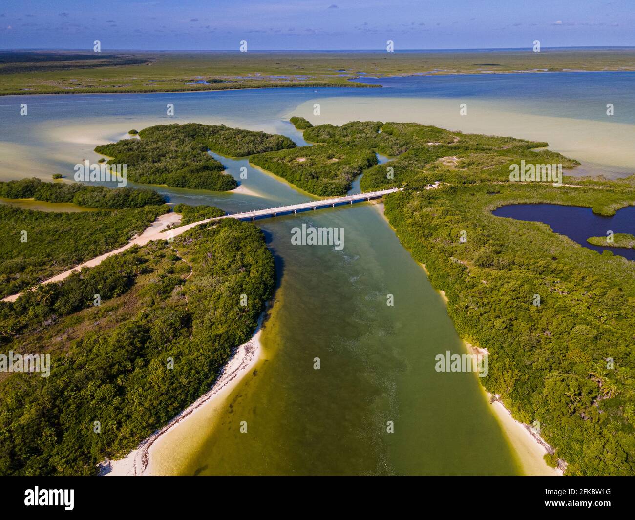 Aerial of Sian Ka'an Biosphere Reserve, UNESCO World Heritage Site, Quintana Roo, Mexico, North America Stock Photo