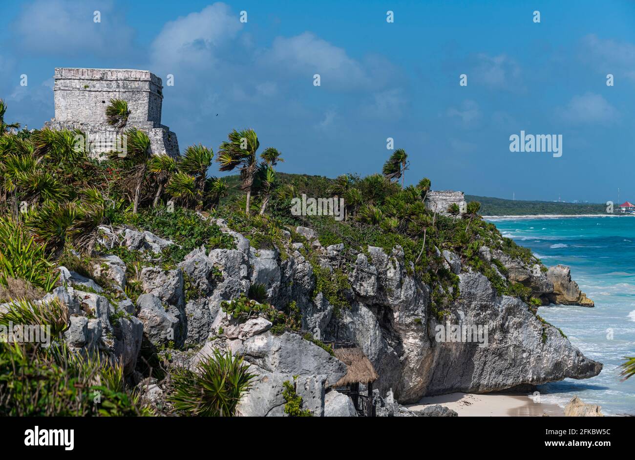 Pre-Columbian Mayan walled city of Tulum, Quintana Roo, Mexico, North America Stock Photo