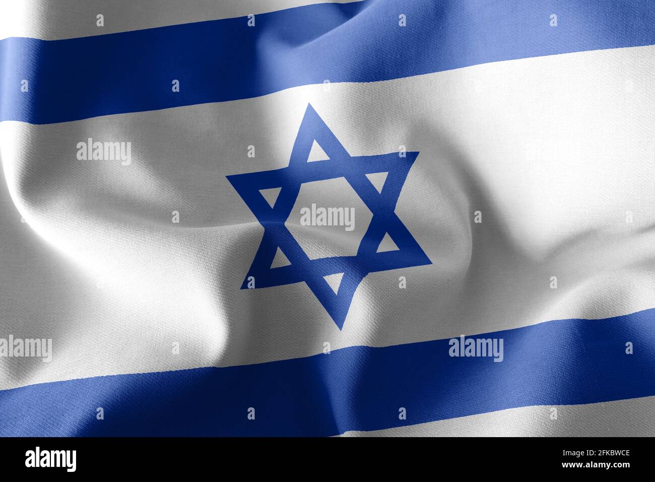 3D illustration flag of Israel. Waving on the wind flag textile ...
