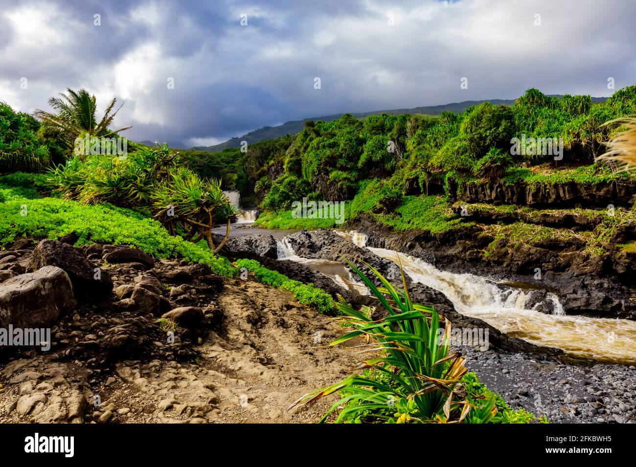 Beautiful waterfall on Maui, Hawaii, United States of America, North America Stock Photo