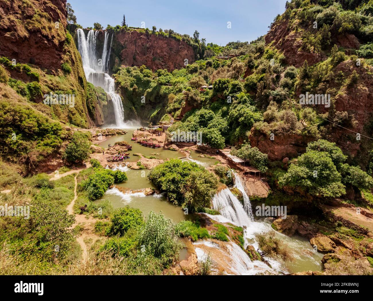 Ouzoud Falls near the Middle Atlas village of Tanaghmeilt, elevated view, Azilal Province, Beni Mellal-Khenifra Region, Morocco, North Africa, Africa Stock Photo