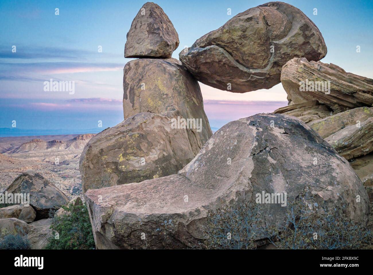 Balanced Rock at sunset, Big Bend National Park, Texas, United States of America, North America Stock Photo