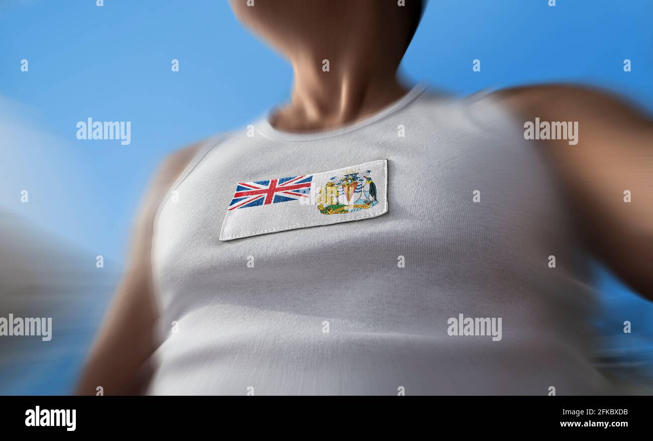 The national flag of British Antarctic Territory on the athlete's chest Stock Photo