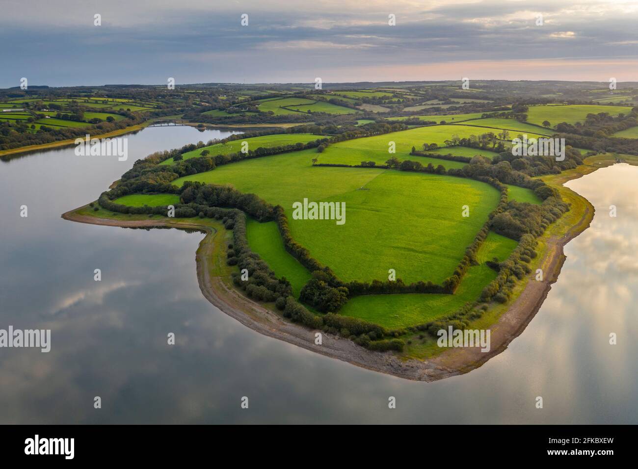 Aerial vista over Roadford Lake, Devon, England, United Kingdom, Europe Stock Photo