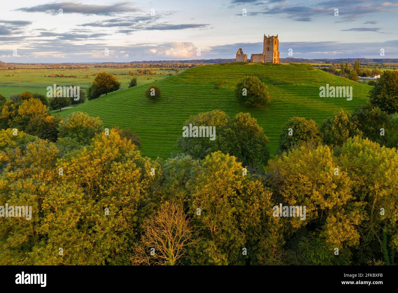 The ruins of St. Michael's Church on Burrow Mump in Somerset, England, United Kingdom, Europe Stock Photo