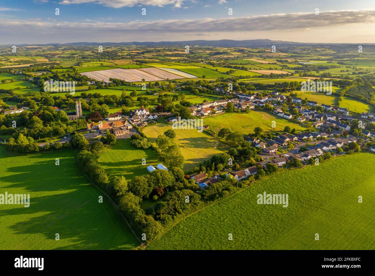 Aerial vista of the rural village of Morchard Bishop, Devon, England, United Kingdom, Europe Stock Photo