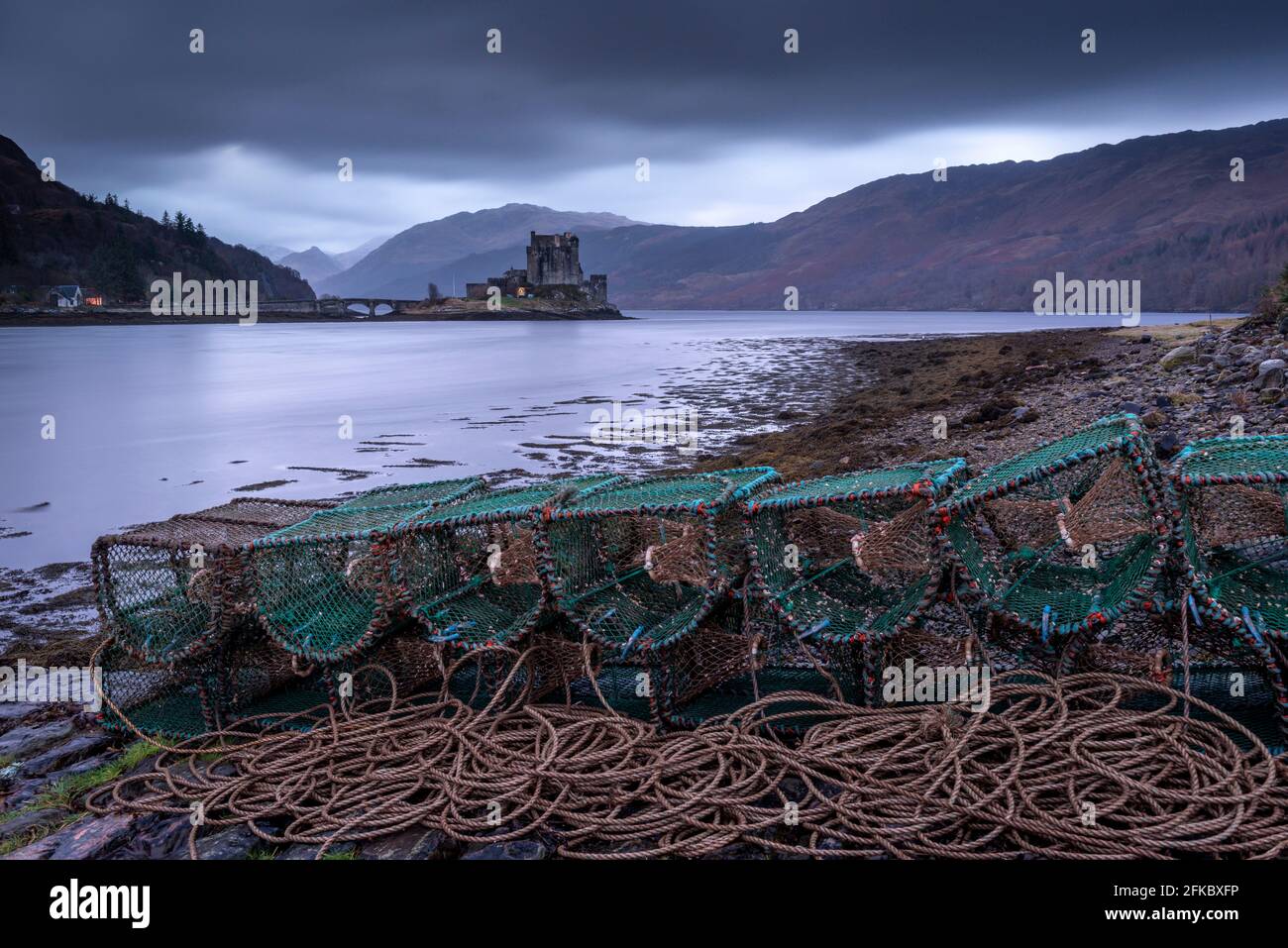 Lobster Creels on the shores of Loch Duich near Eilean Donan Castle, Highlands, Scotland, United Kingdom, Europe Stock Photo