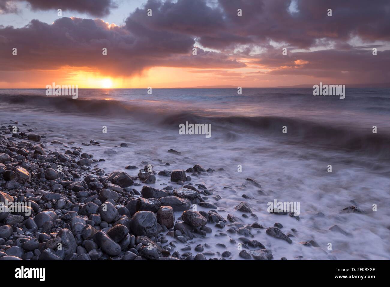 Sunrise over the sea at Llantwit Major in winter, Glamorgan, Wales, United Kingdom, Europe Stock Photo