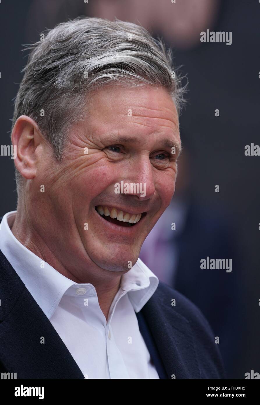 Labour leader Keir Starmer talking to locals while on a walkabout around the Fruit Market area in Hull , East Yorkshire, during campaigning for the local and PCC elections. Picture date: Friday April 30, 2021. Stock Photo