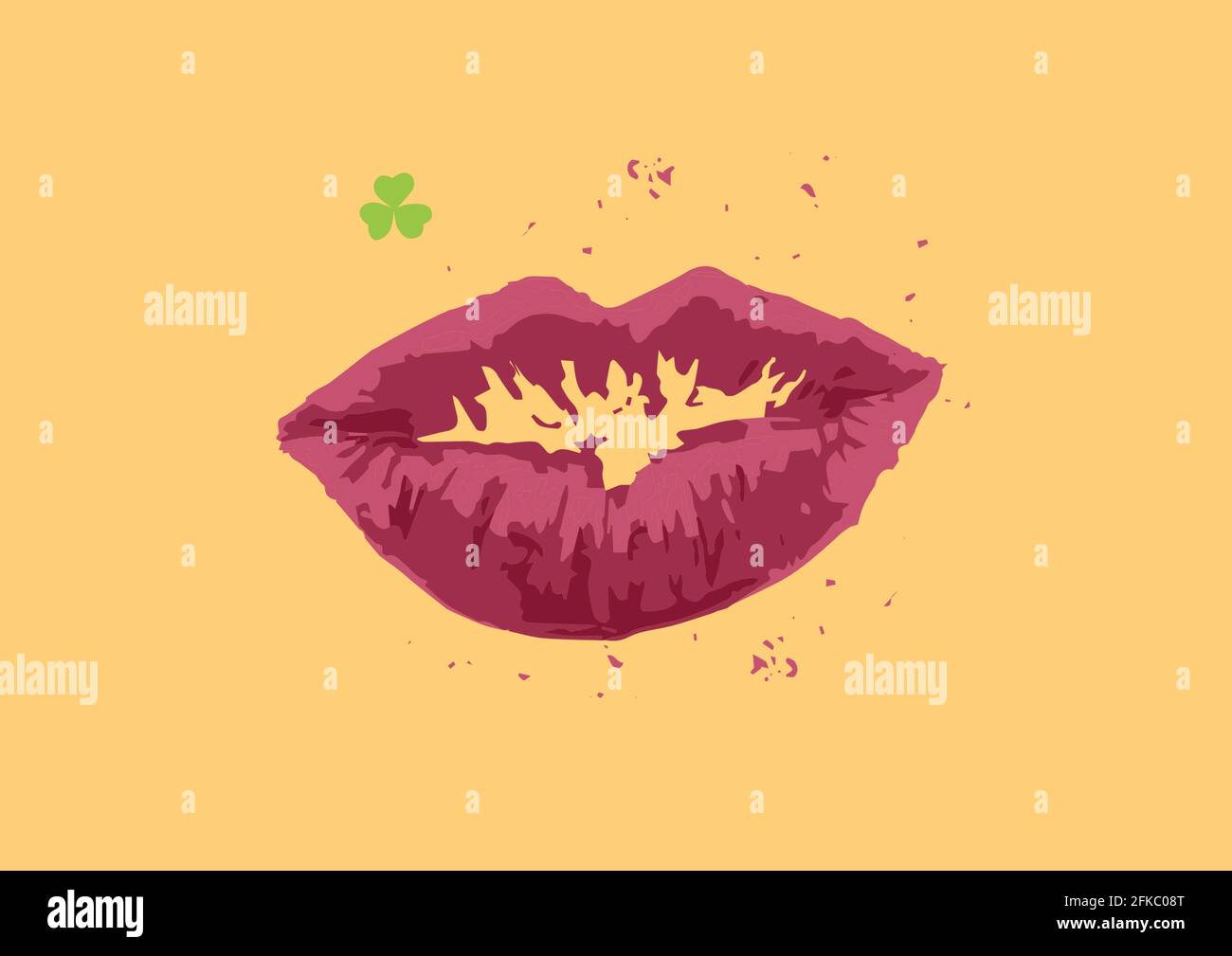 Digital generated image of shamrock and pink lips with copy space against yellow background Stock Photo