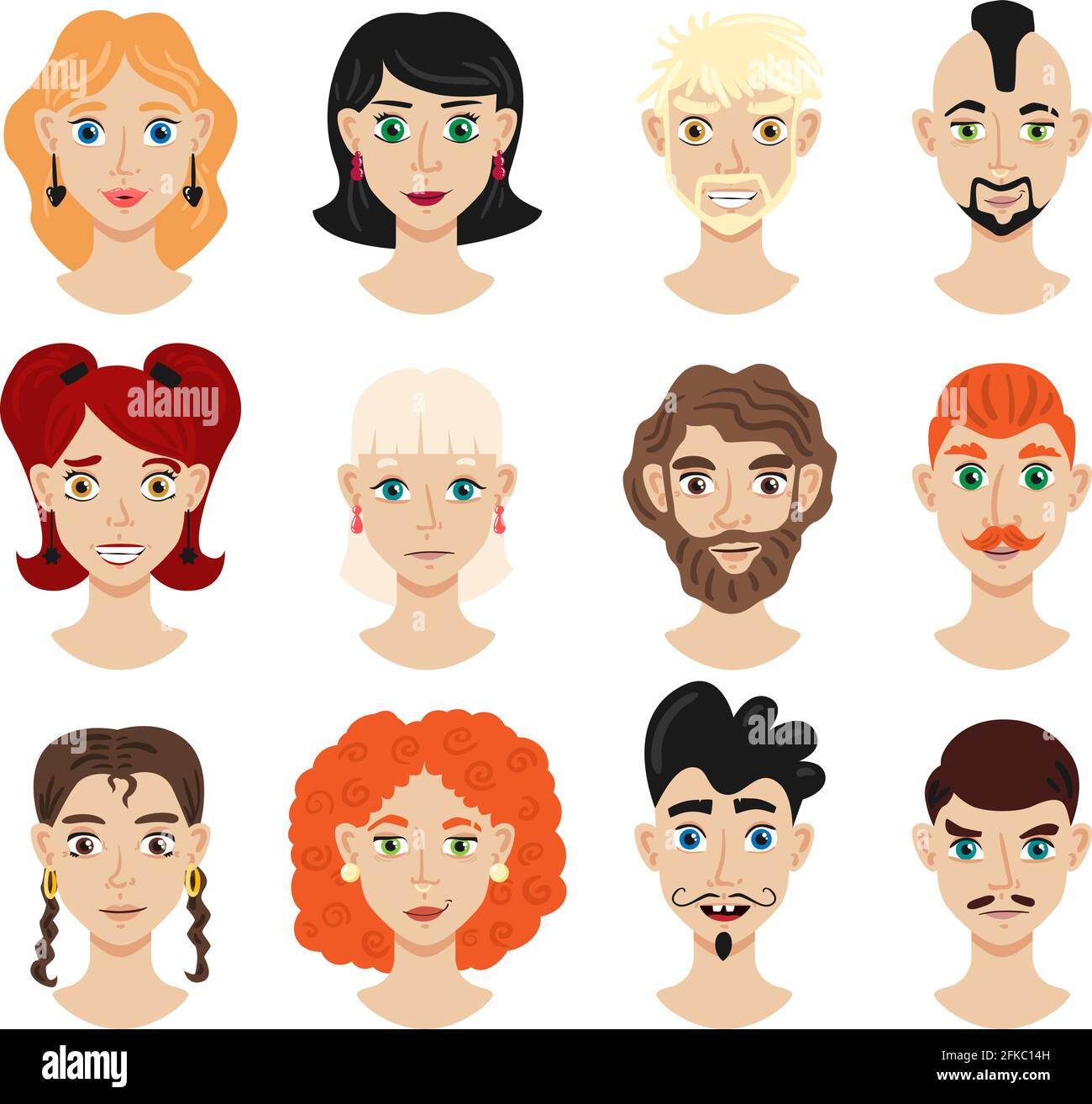 Portrait collection of male and female characters with different hair color  and hairstyle isolated cartoon vector illustration Stock Vector Image & Art  - Alamy