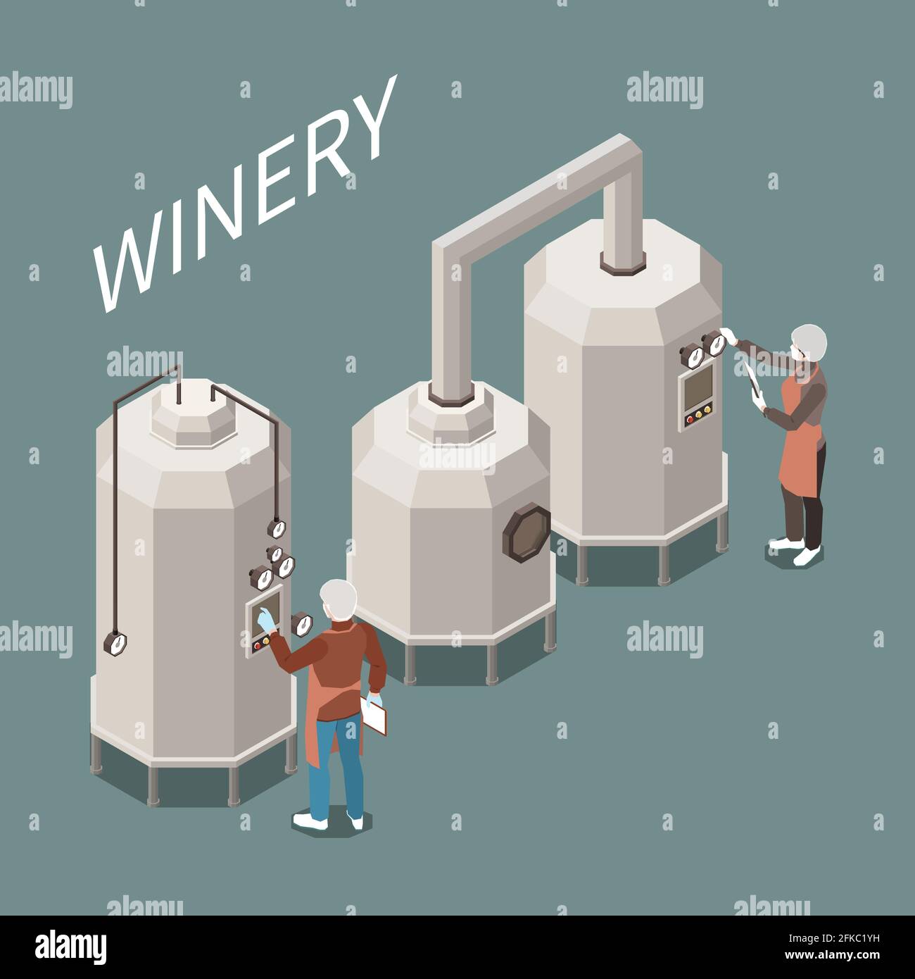 Wine production process at factory isometric composition 3d vector illustration Stock Vector
