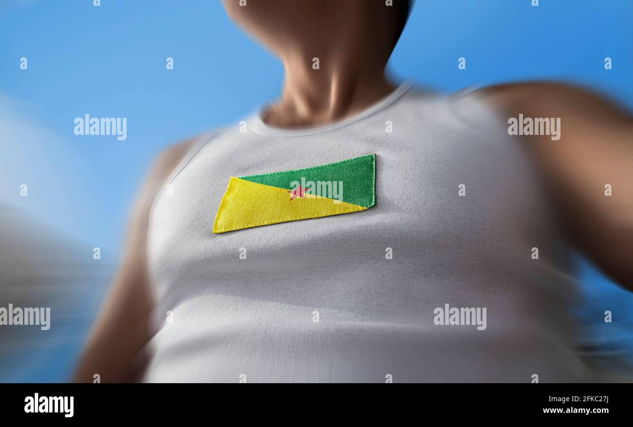 The national flag of French Guiana on the athlete's chest Stock Photo