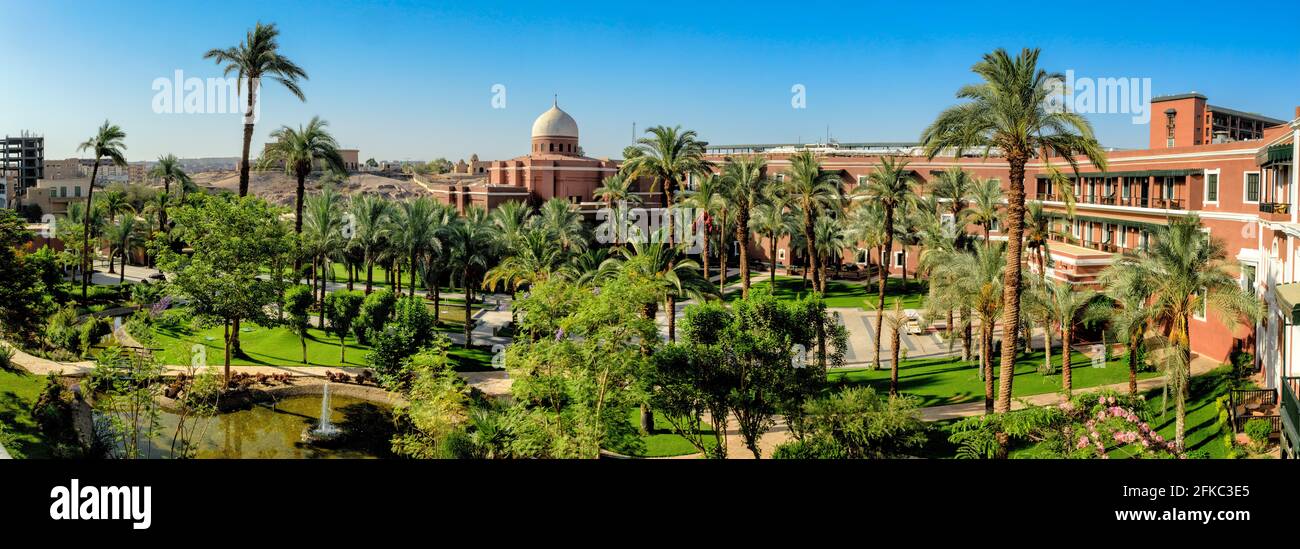 The Park like grounds of the Old Cataract hotel in Aswan Stock Photo