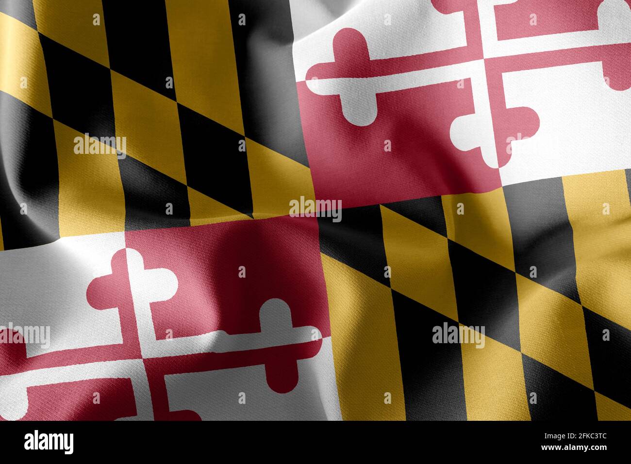 3D illustration flag of Maryland is a region of United States. Waving ...