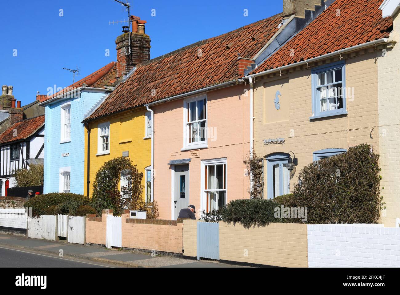 Pretty houses on the High Street in Aldeburgh, on the Suffolk coast, in