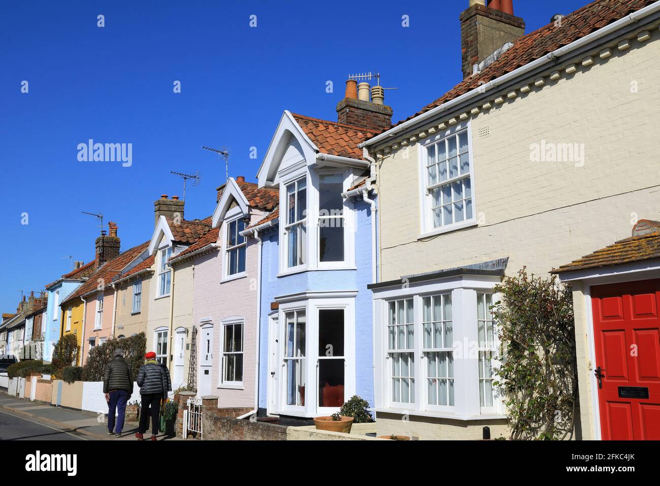Pretty houses on the High Street in Aldeburgh, on the Suffolk coast, in East Anglia, UK Stock