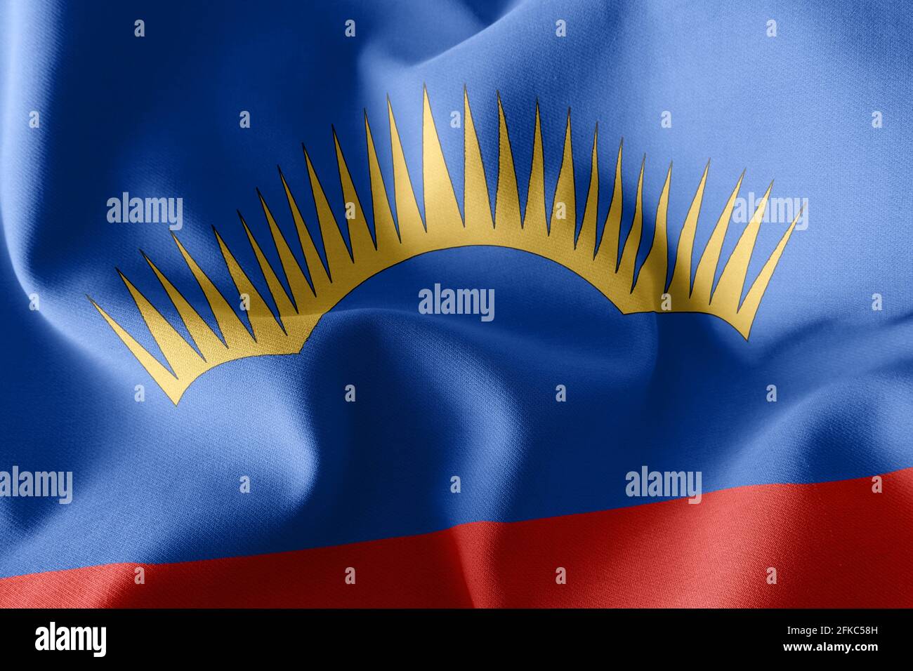 3D illustration flag of Murmansk Oblast is a region of Russia. Waving ...